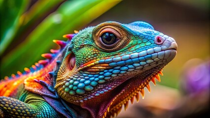 Close up of a colorful reptile in its natural habitat, reptile, lizard, scales, exotic, wildlife, colorful, camouflage