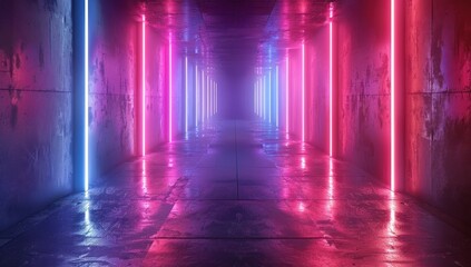 Neon Lights in a Grungy Corridor