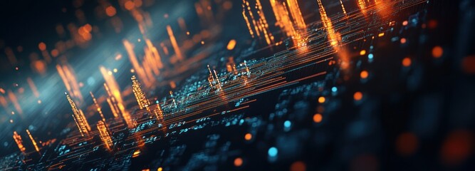 Abstract Digital Data Visualization with Orange and Blue Lights