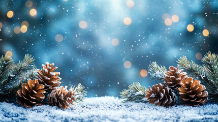 Christmas scene with a blue background, snowflakes gently falling, and an abstract depiction of chaos, symbolizing both calm and disarray in the festive season
