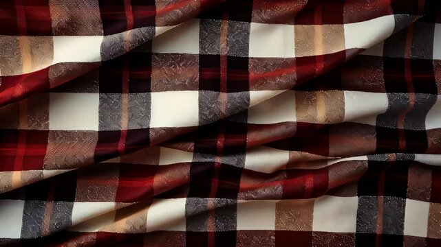 Exploring the texture and patterns of a richly colored plaid fabric in soft light, perfect for design inspiration