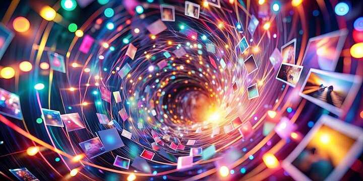 Memory fragments captured in a swirl of colorful lights and abstract shapes, memory, fragments, memories, abstract