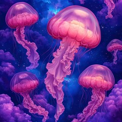Obraz premium Jellyfish Swimming Through The Cosmos