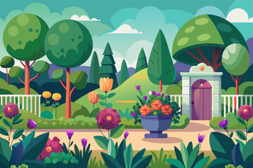 Obraz premium garden with flowers vector illustration