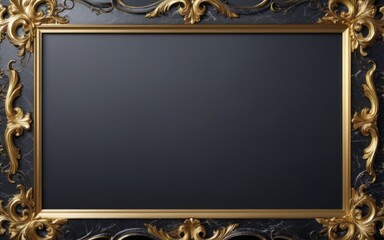 Luxurious Gold-bordered Rectangular Frame on Dark Marble Backgro