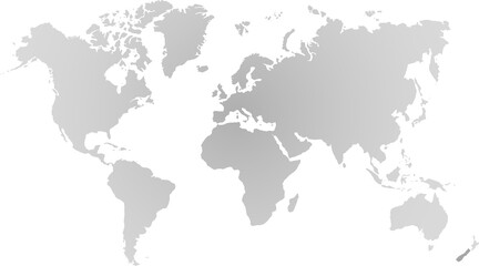 Gray world map on transparent background