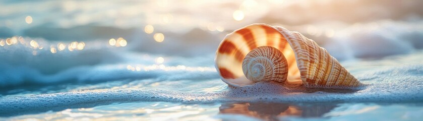 Seashell in Foamy Water with Bokeh Background