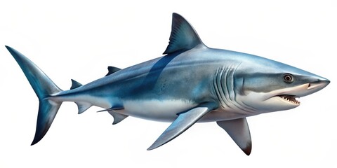 Fototapeta premium A 3D Render of a Great White Shark with Open Mouth, Isolated on White Background, Shark, Ocean, Predator