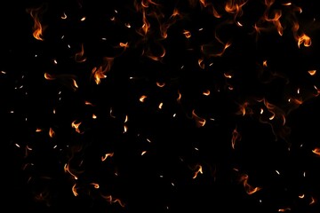 Intense Burning Fire Effect Overlay Image Isolated on Black Background