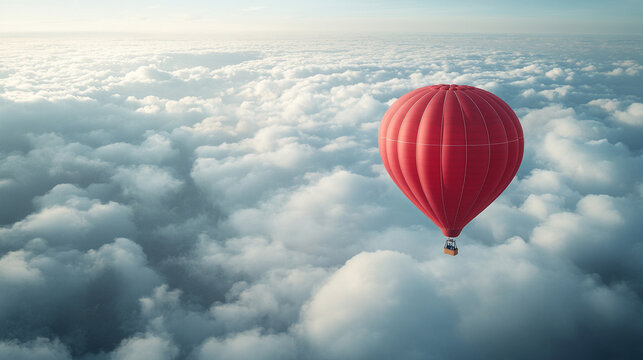 Colorful hot air balloon soaring in a bright blue sky, symbolizing freedom, adventure, and new perspectives