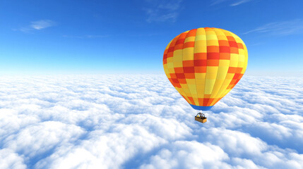 Fototapeta premium Colorful hot air balloon soaring in a bright blue sky, symbolizing freedom, adventure, and new perspectives