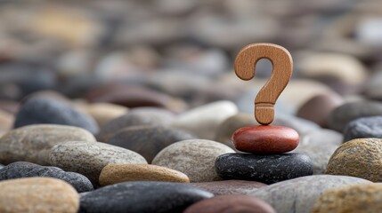 Wooden Question Mark on Stones