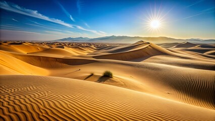 Naklejka premium Endless sand dunes in the desert, with heat shimmering in the distance , desert, sand dunes, arid, hot, wilderness, dry
