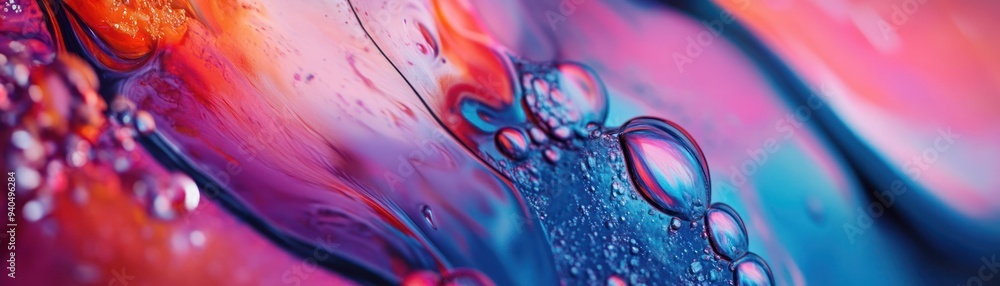 Poster abstract macro photography of colorful bubbles in a liquid
