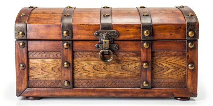 Antique Wooden Treasure Chest with Metal Accents, Treasure Chest, Antique, Wood