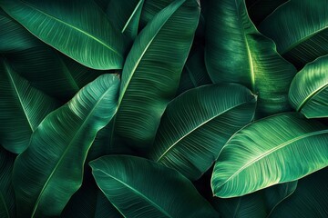 Obraz premium abstract green leaf texture, tropical leaf foliage nature dark green background , ai