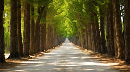Scenic Tree-Lined Path: A Tranquil Walk Through Nature