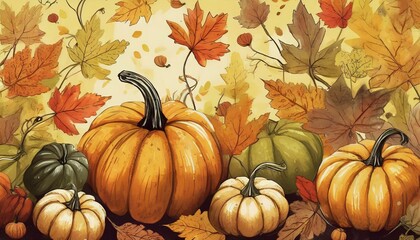 Autumn illustration with pumpkins