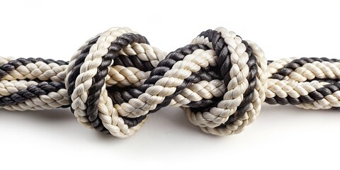 Obraz premium Close-up of a Black and White Braided Rope Knot, Macro, Knot, Rope, Braided, knot, rope