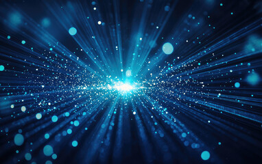 A captivating burst of blue light beams and sparkling particles, creating a dynamic and vibrant abstract background.