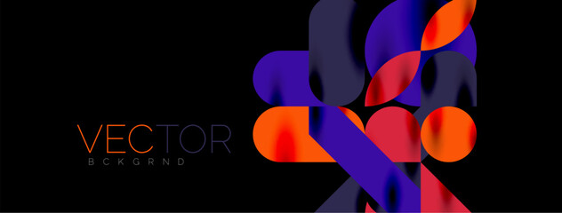 Mosaic geometric elements. Colorful circles, round geometric shapes and lines with shadow 3d effects. Simple forms abstract background for wallpaper, banner, template or landing