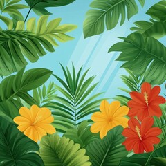 Tropical Flower Arrangement with Blue Sky