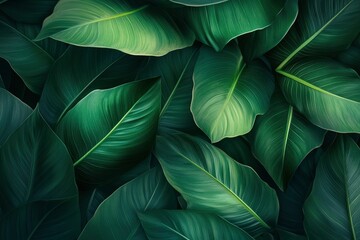 Obraz premium abstract green leaf texture, tropical leaf foliage nature dark green background , ai
