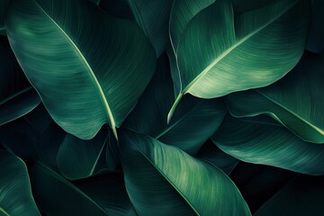 Obraz premium abstract green leaf texture, tropical leaf foliage nature dark green background , ai