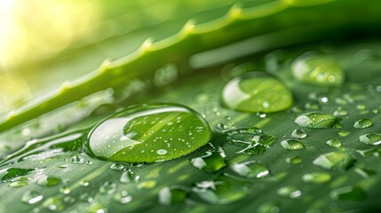 Drops of water on leaf of aloe background