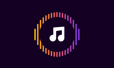 Fototapeta premium Note music in the circle. Sound wave heart. Cover Music, Sound wave, Heart shape, Digital, Media and Equalizer. Vector illustration.