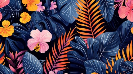 Modern seamless pattern showcasing an exotic floral jungle design