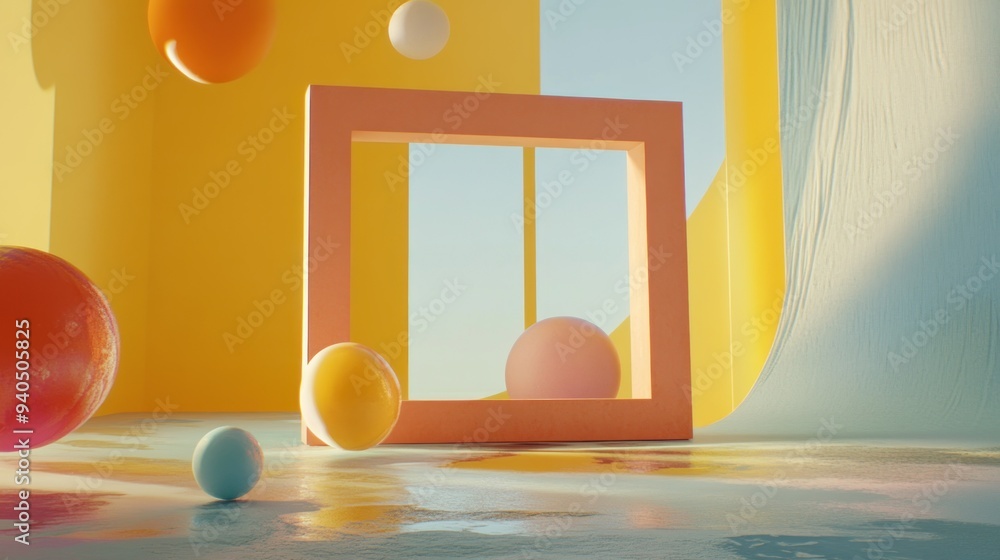 Aufkleber Abstract Minimalist 3D Composition with Geometric Shapes and Color