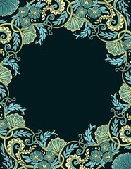 Indian style ornamental background template, frame for invitation, cards, banners with copy space on dark background