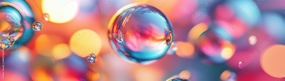Poster close-up of a large water droplet with a colorful background