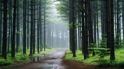 Obraz premium Mystical Forest Path: A Serene Woodland Landscape