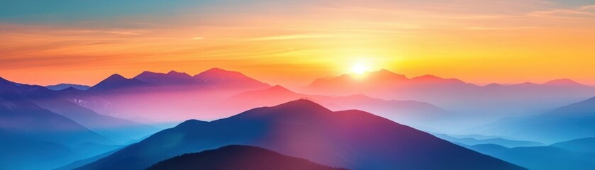 Fototapeta premium Silhouetted Mountain Ranges at Sunset with a Colorful Sky
