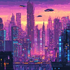 Fototapeta premium A neon-lit cyberpunk city skyline By Generated AI