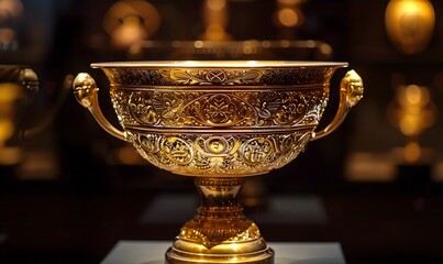 Trophy cup. Champion trophy, shiny golden cup. 