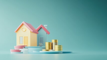 Adjustablerate mortgages flat design, side view, fluctuating interest rates theme, 3D render, Splitcomplementary color scheme