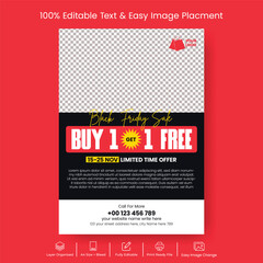 A4 size vertical poster or flyer for Black Friday fashion sale leaflet or brochure cover template design