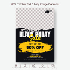 Black Friday product sale offer editable print flyer or poster template for fashion sale or black Friday event leaflet brochure cover design