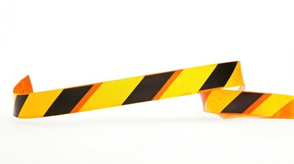 Yellow and Black Striped Caution Tape on White Background