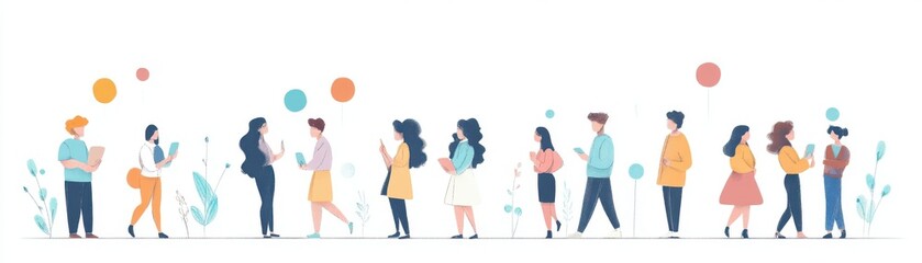 Obraz premium Social growth flat design, side view, building relationships theme, cartoon drawing, colored pastel