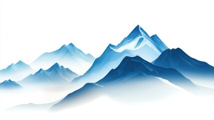 Blue Mountains with Fog and Snow-Capped Peak