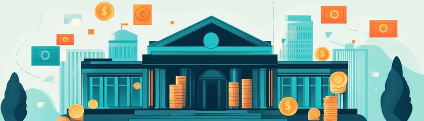Corporate bonds flat design, front view, debt securities theme, cartoon drawing, Complementary Color Scheme