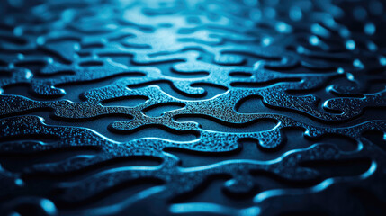 Close-up view of an abstract textured surface featuring intricate patterns in a mesmerizing blue tone, perfect for modern design.