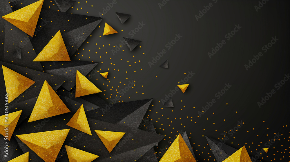 Poster 3d abstract geometric design with yellow pyramids and dots
