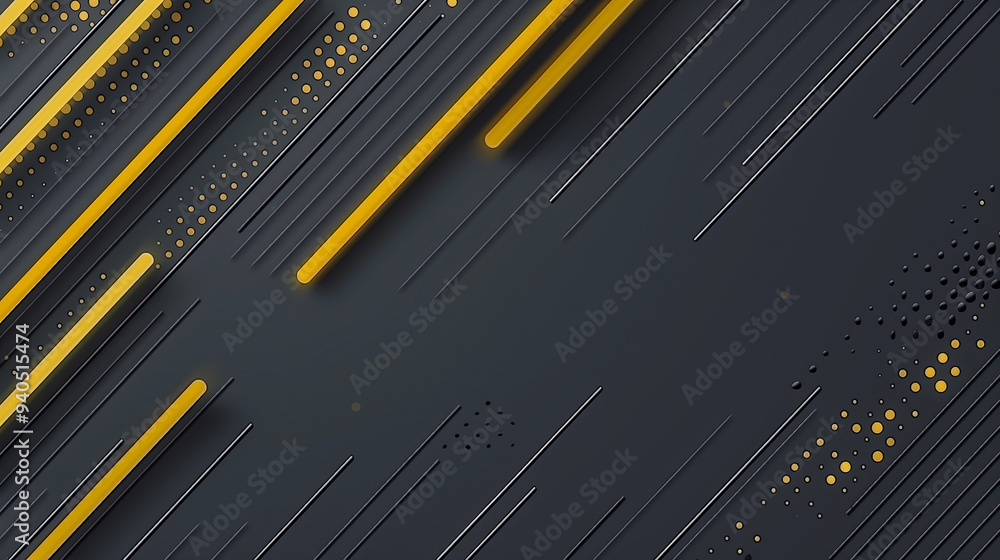 Poster abstract black and yellow diagonal lines with dotted patterns