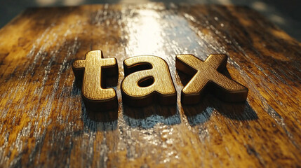 3D-rendered word "tax" in modern font, depicted with a stack of coins beside it. The image symbolizes financial responsibilities, economic planning, and fiscal policy