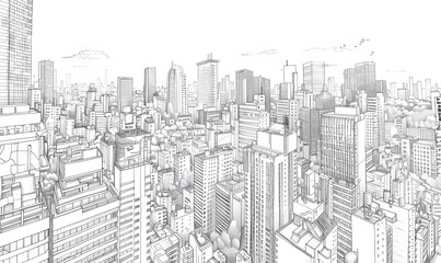 panoramic modern city skyline mix sketch effect. 